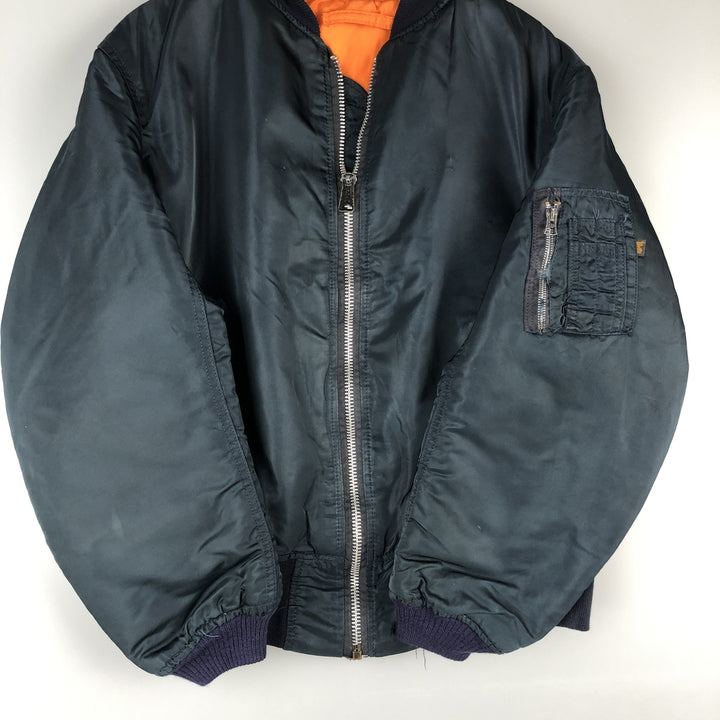 90'S civilian Alpha MA-1 style padded military flight jacket, made in the USA, men's size L, vintage Nylon navy blue type Vintage Second Hand