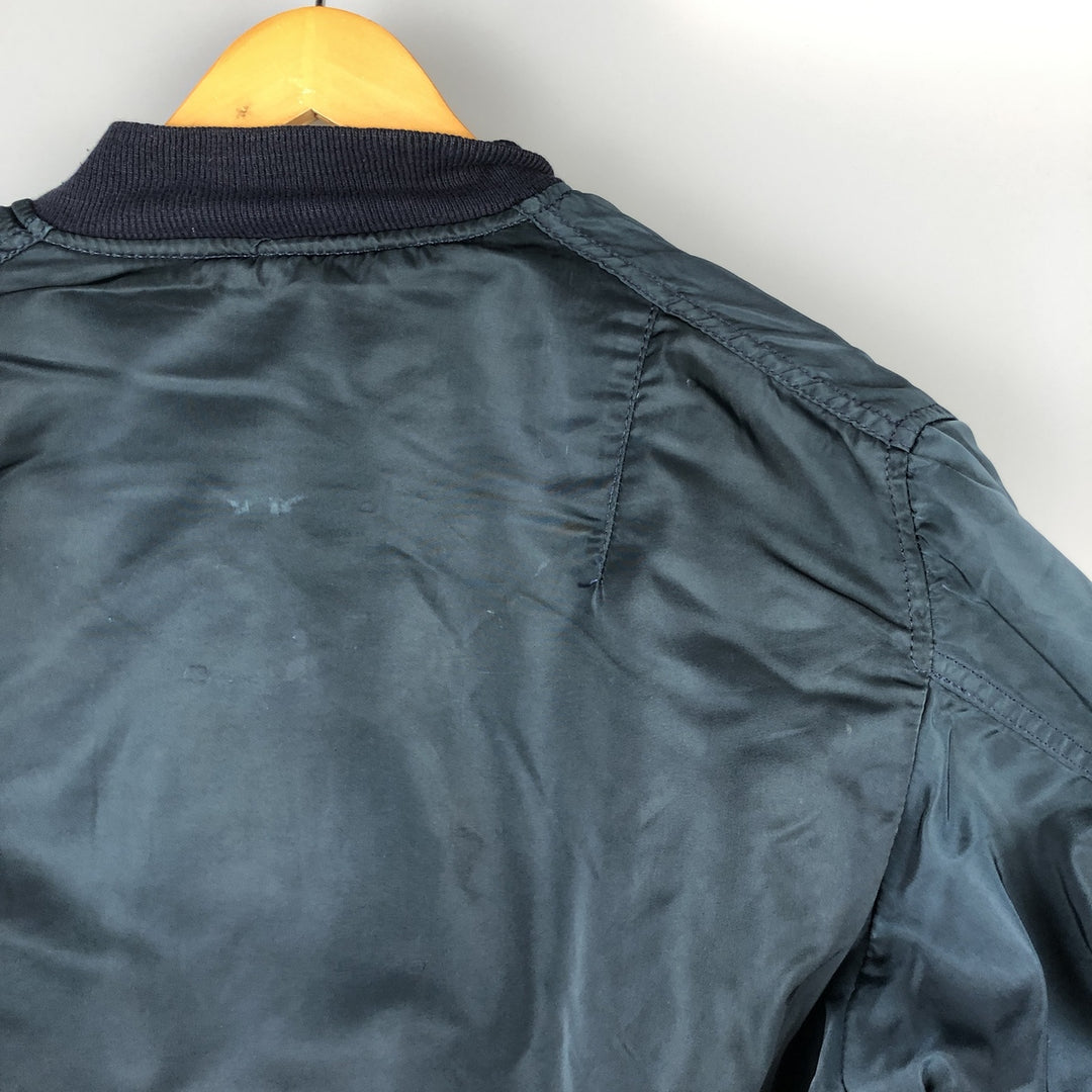 90'S civilian Alpha MA-1 style padded military flight jacket, made in the USA, men's size L, vintage Nylon navy blue type Vintage Second Hand