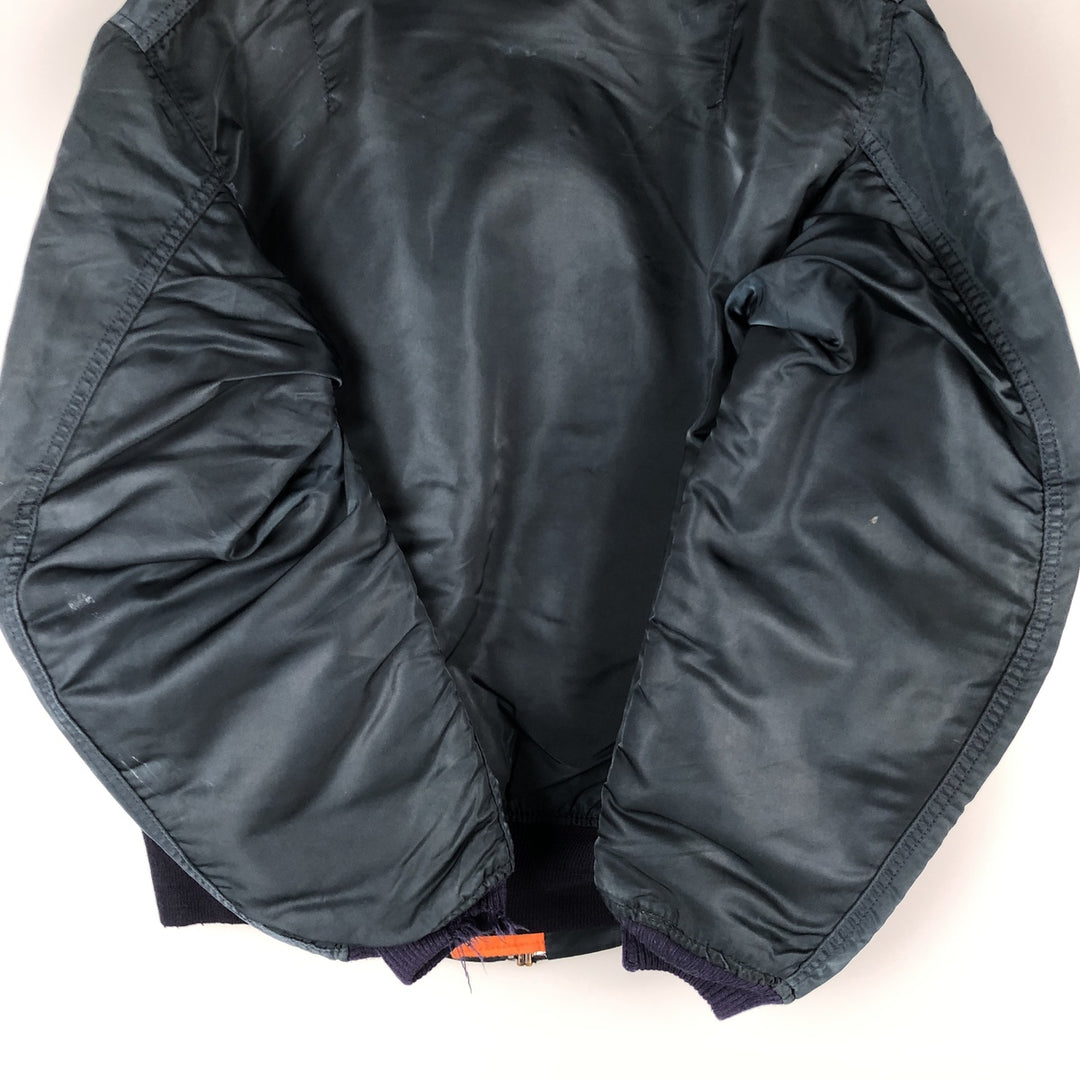 90'S civilian Alpha MA-1 style padded military flight jacket, made in the USA, men's size L, vintage Nylon navy blue type Vintage Second Hand