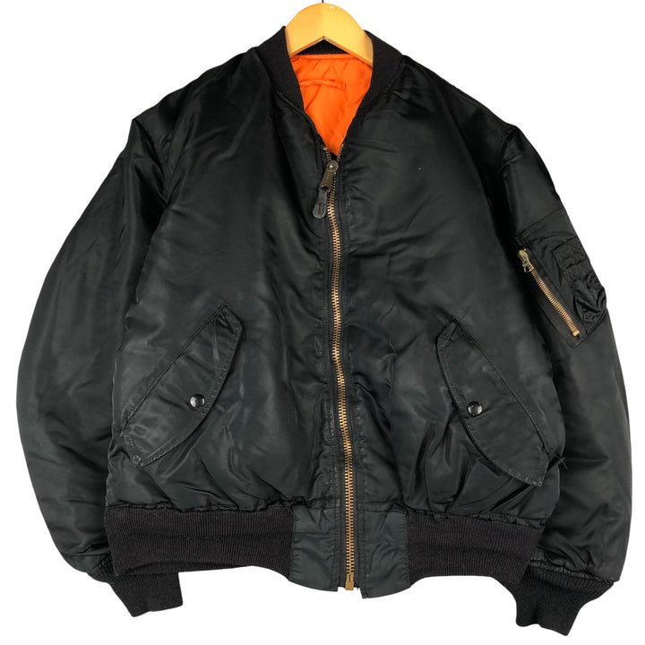 Civilian MA-1 style padded military flight jacket, made in the USA, men's size L Nylon black type Vintage Second Hand