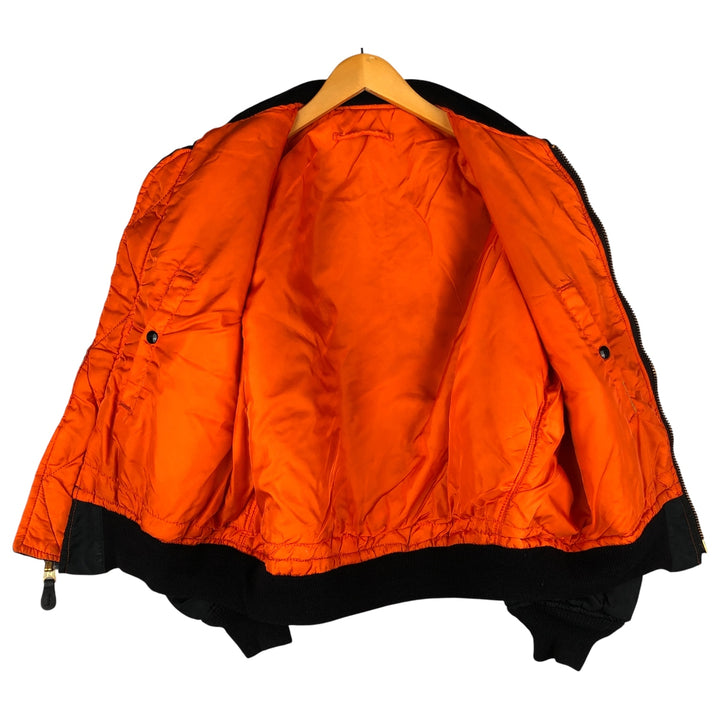 Civilian MA-1 style padded military flight jacket, made in the USA, men's size L Nylon black type Vintage Second Hand