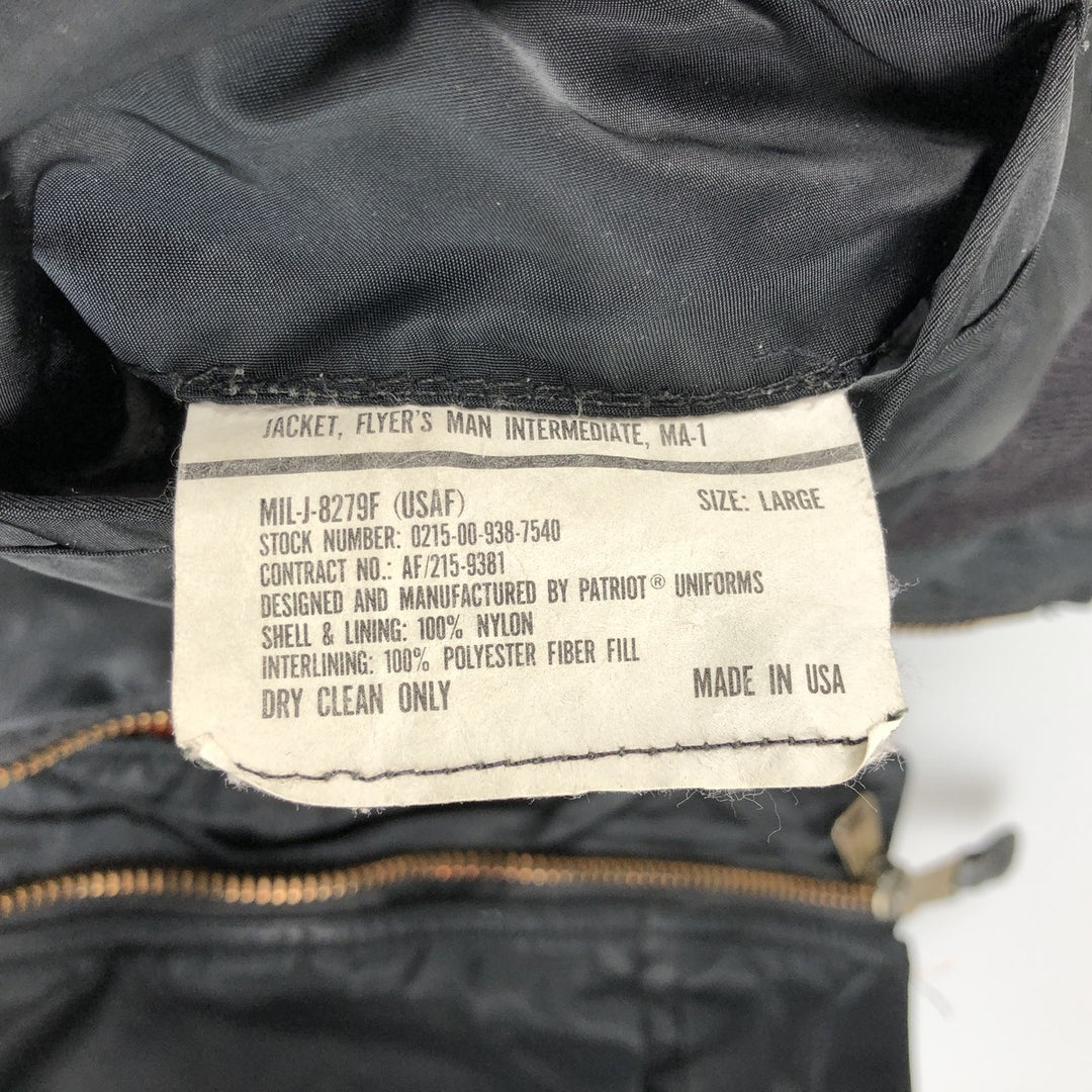 Civilian MA-1 style padded military flight jacket, made in the USA, men's size L Nylon black type Vintage Second Hand