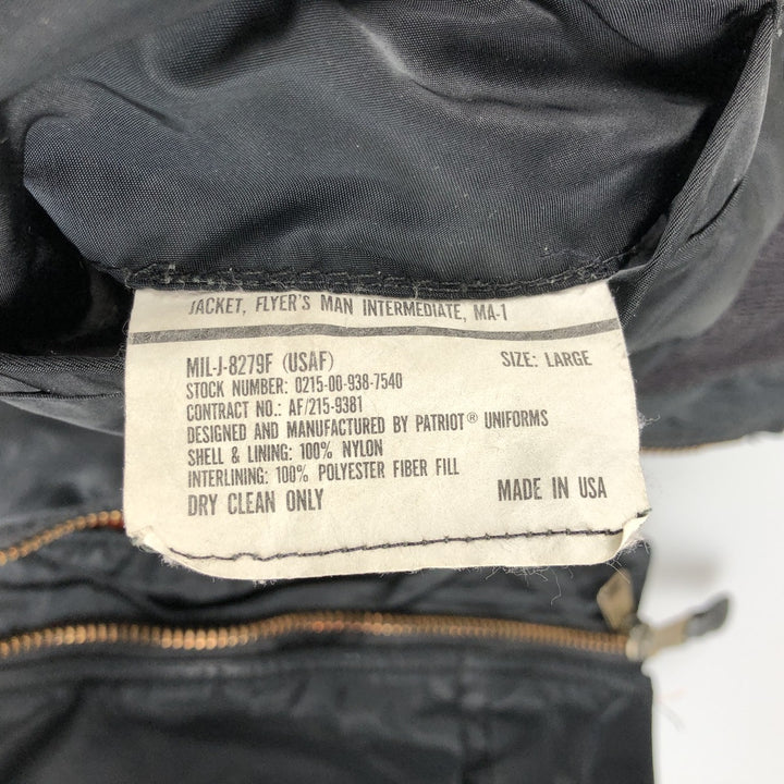 Civilian MA-1 style padded military flight jacket, made in the USA, men's size L Nylon black type Vintage Second Hand