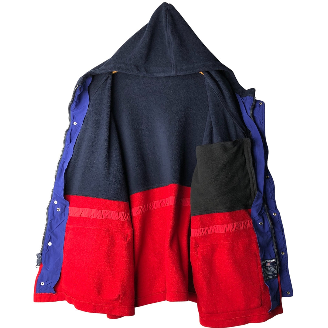 Ralph Lauren POLO SPORT fleece full-zip hoodie, made in the USA, men's size XXL polyester navy blue type Vintage Second Hand
