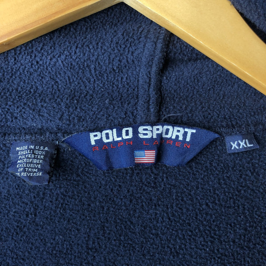 Ralph Lauren POLO SPORT fleece full-zip hoodie, made in the USA, men's size XXL polyester navy blue type Vintage Second Hand
