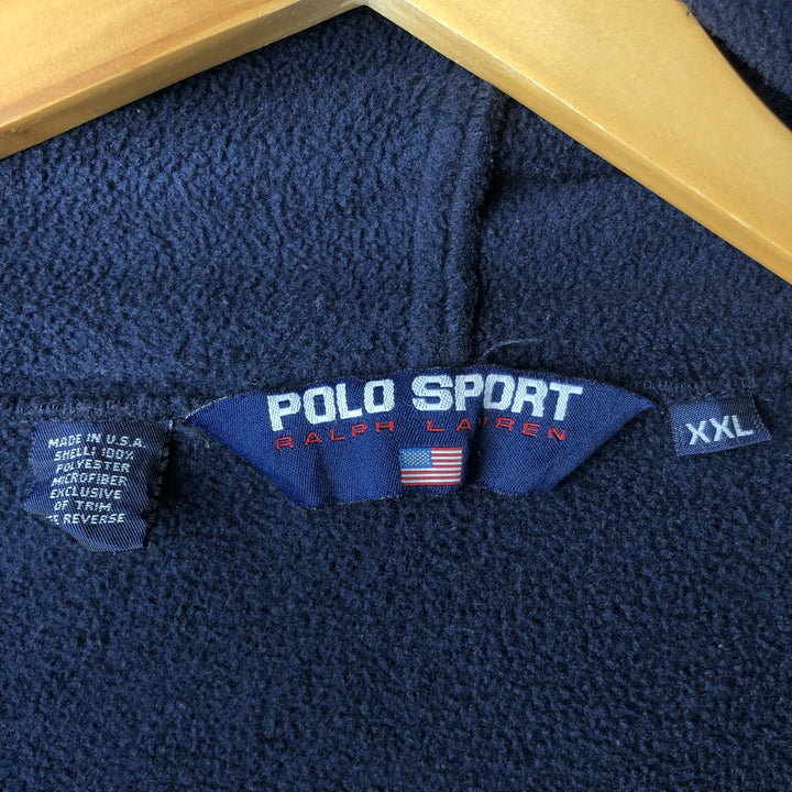 Ralph Lauren POLO SPORT fleece full-zip hoodie, made in the USA, men's size XXL polyester navy blue type Vintage Second Hand