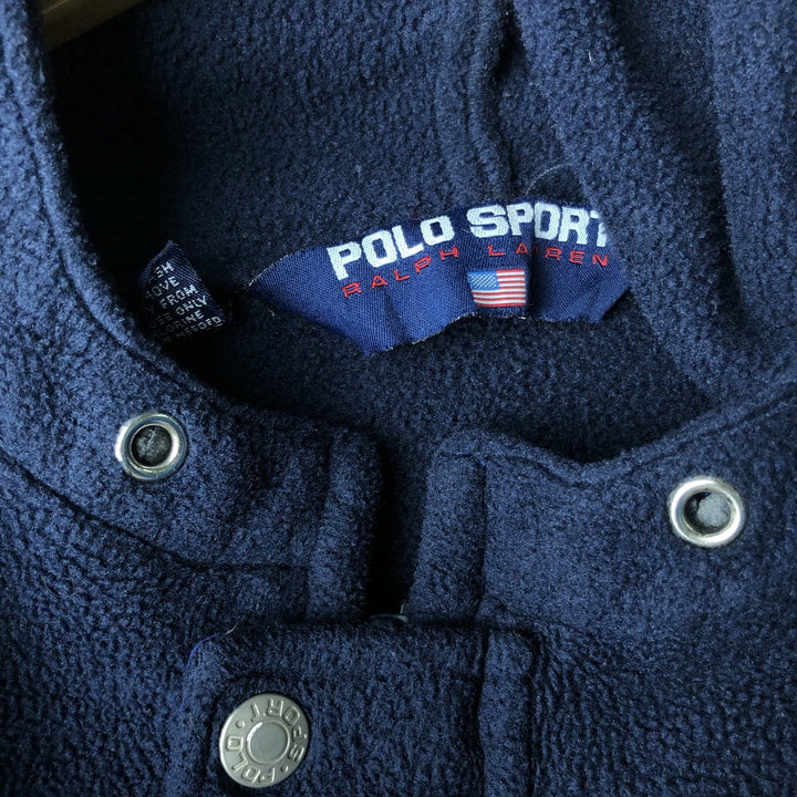 Ralph Lauren POLO SPORT fleece full-zip hoodie, made in the USA, men's size XXL polyester navy blue type Vintage Second Hand
