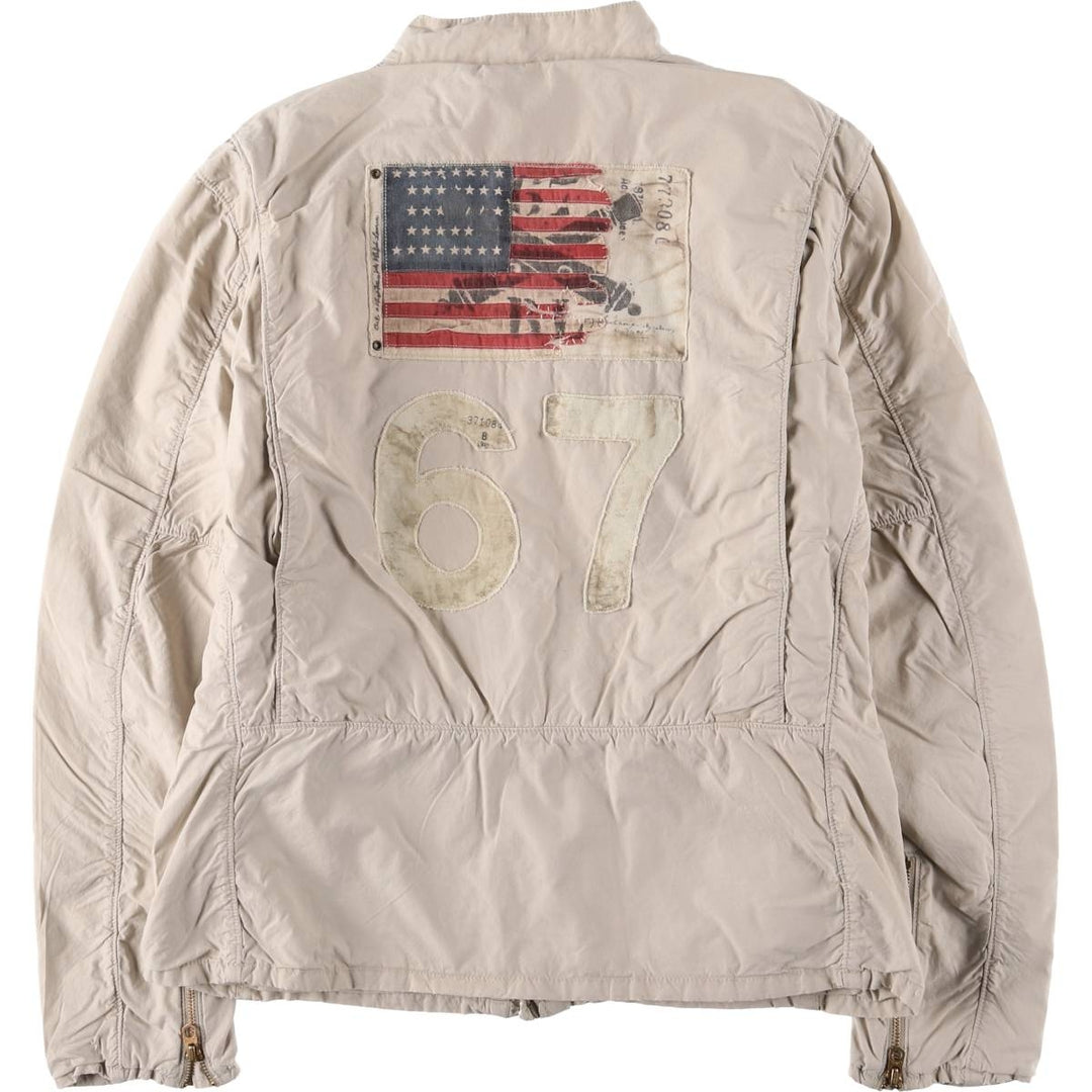 2000'S Ralph Lauren Polo Jeans Company Stars and Stripes Motorcycle Jacket, Men's Size L cotton Beige type Vintage Second Hand