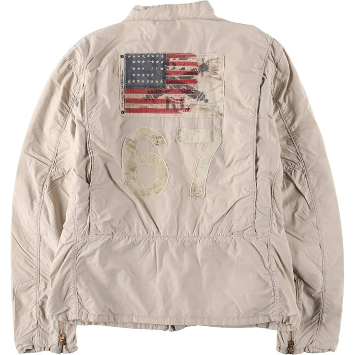 2000'S Ralph Lauren Polo Jeans Company Stars and Stripes Motorcycle Jacket, Men's Size L cotton Beige type Vintage Second Hand