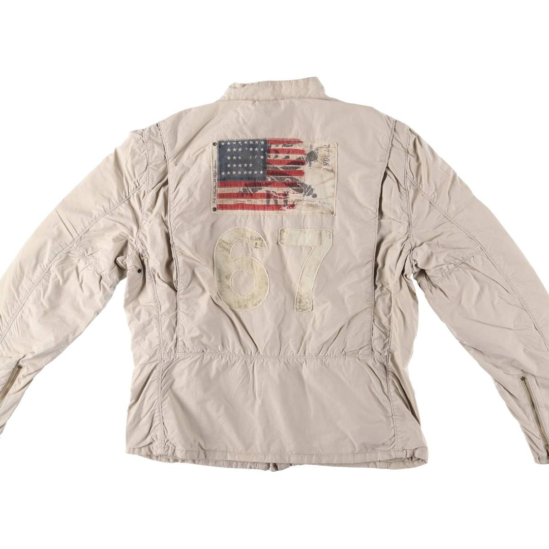 2000'S Ralph Lauren Polo Jeans Company Stars and Stripes Motorcycle Jacket, Men's Size L cotton Beige type Vintage Second Hand