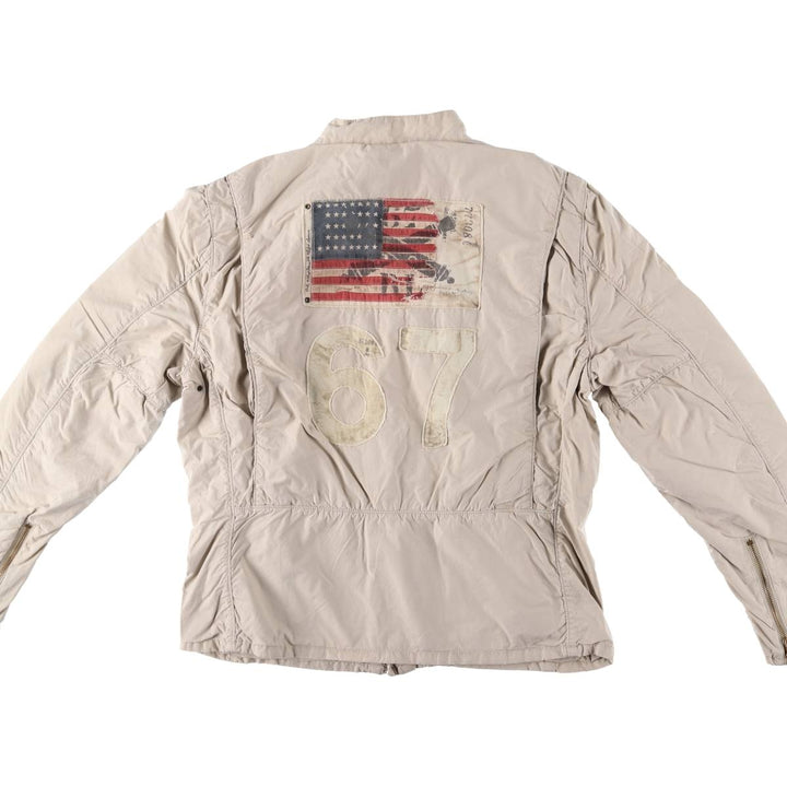 2000'S Ralph Lauren Polo Jeans Company Stars and Stripes Motorcycle Jacket, Men's Size L cotton Beige type Vintage Second Hand