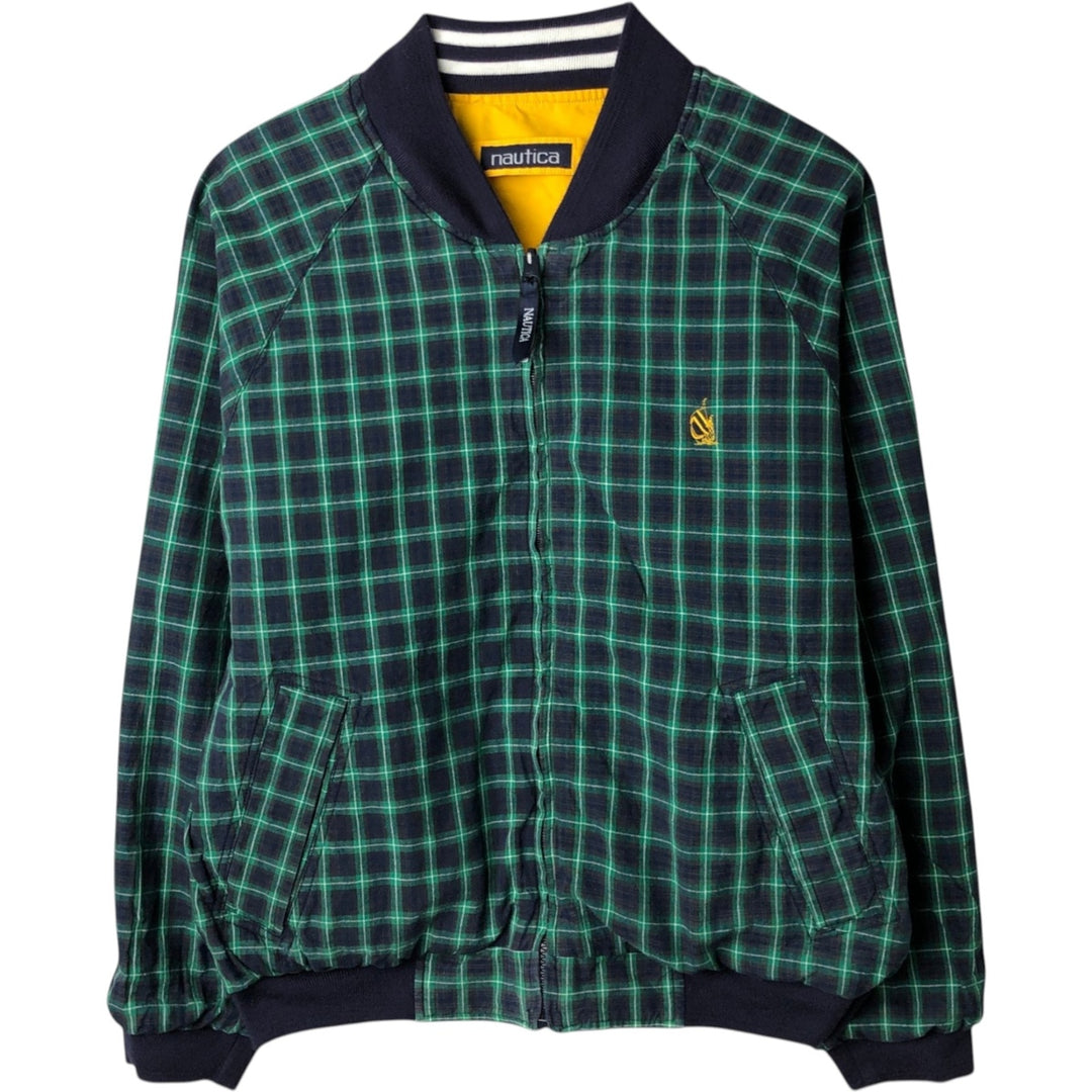 Vintage 90'S Nautica Check Pattern Reversible Cotton Blouson, Men's Size Small cotton yellow type Vintage Second Hand