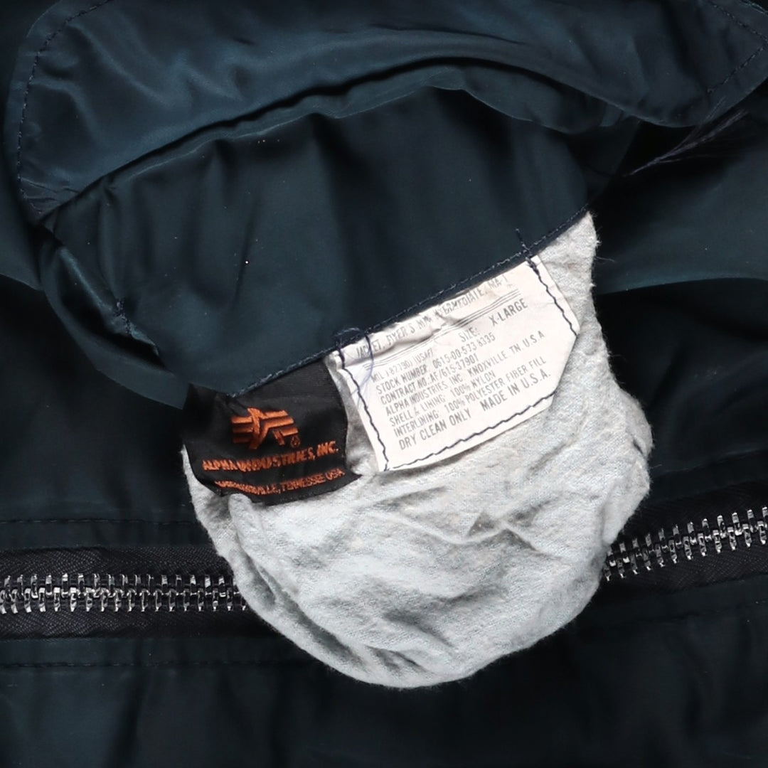 90'S civilian Alpha MA-1 style padded military flight jacket, made in the USA, men's size XL, vintage Nylon blue type Vintage Second Hand