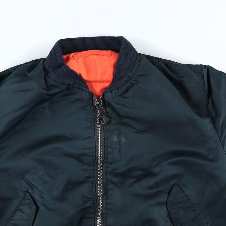 90'S civilian Alpha MA-1 style padded military flight jacket, made in the USA, men's size XL, vintage Nylon blue type Vintage Second Hand