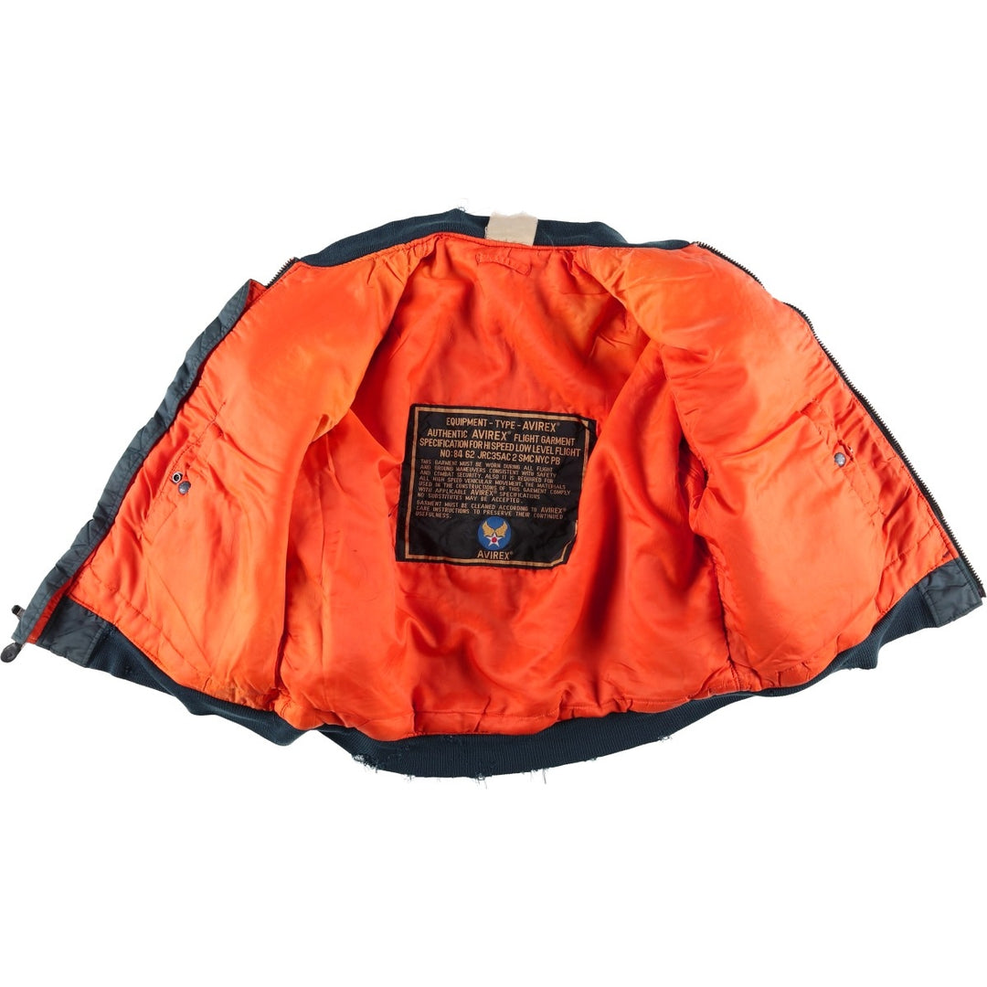 Avirex MA-1 style padded military flight jacket, men's size XL Nylon navy blue type Vintage Second Hand