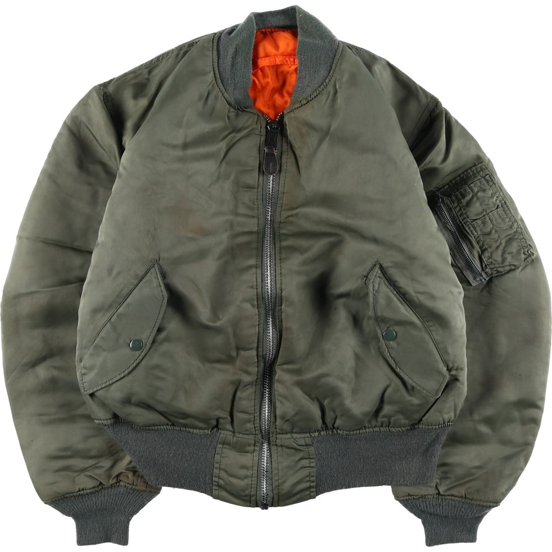 90'S civilian Alpha MA-1 style padded military flight jacket, made in the USA, men's size M, vintage Nylon Khaki type Vintage Second Hand