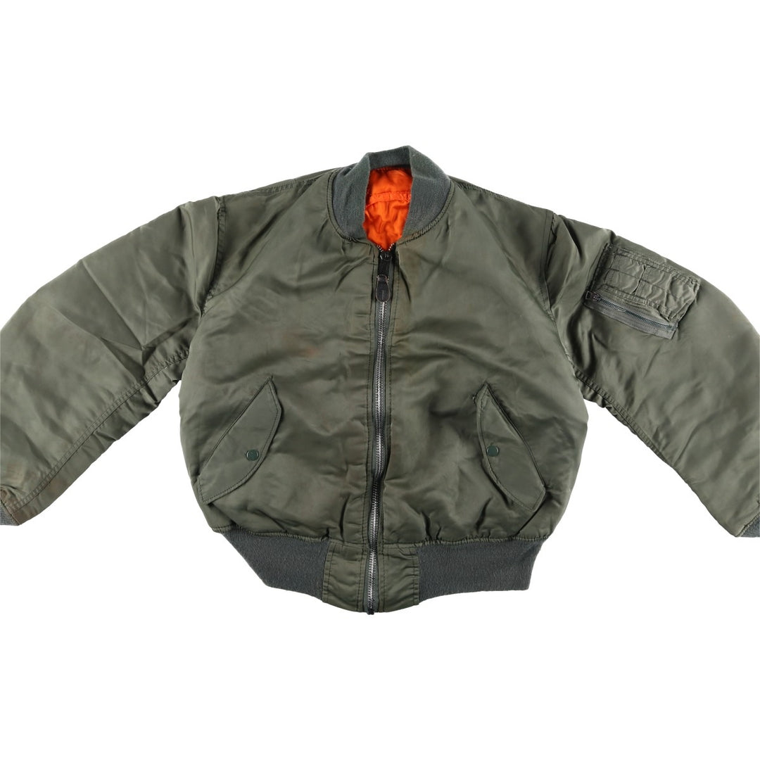 90'S civilian Alpha MA-1 style padded military flight jacket, made in the USA, men's size M, vintage Nylon Khaki type Vintage Second Hand