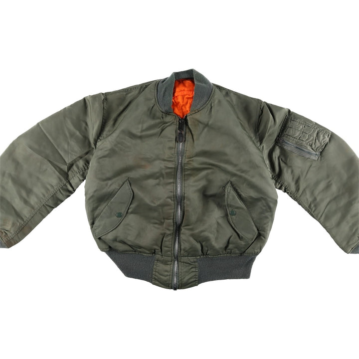 90'S civilian Alpha MA-1 style padded military flight jacket, made in the USA, men's size M, vintage Nylon Khaki type Vintage Second Hand