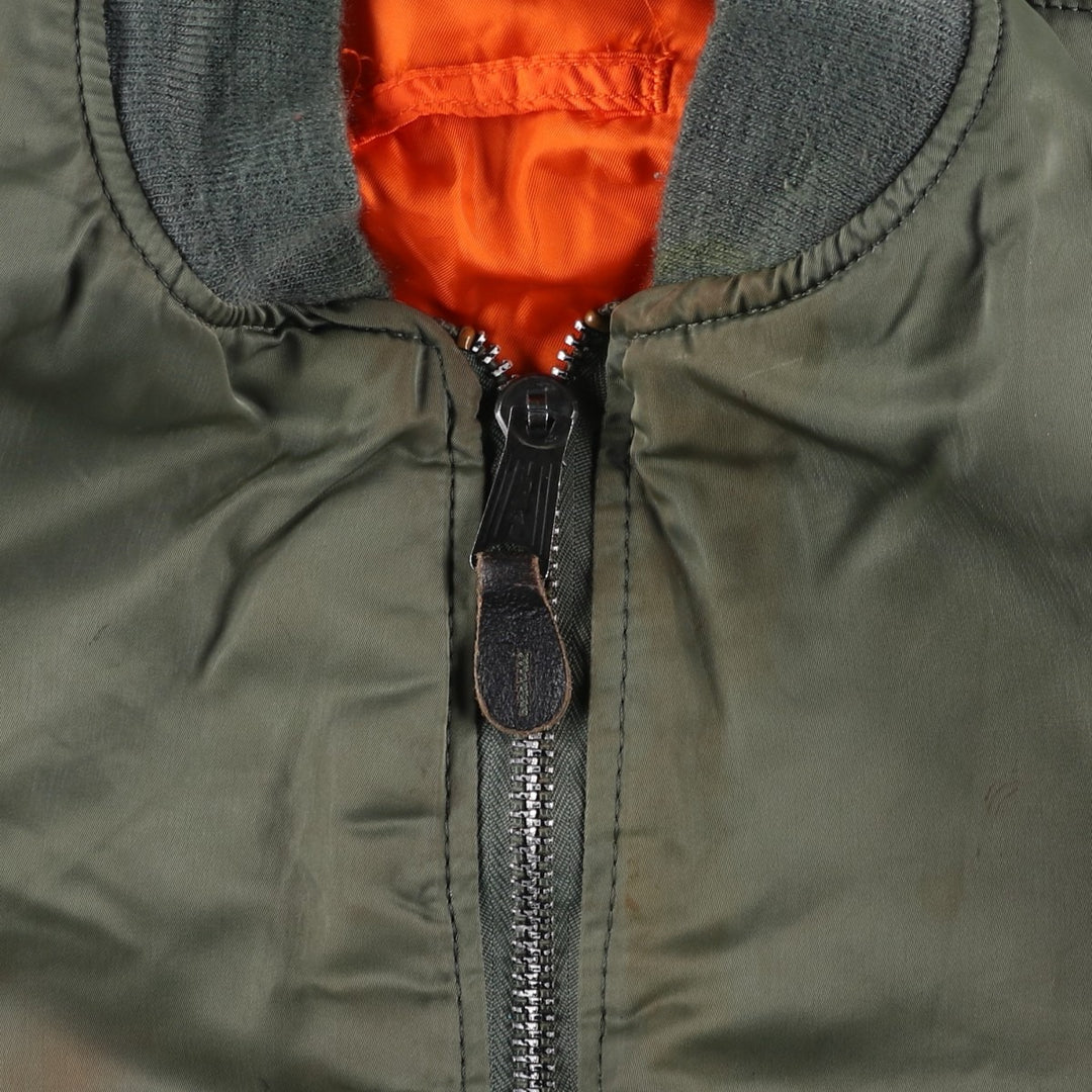 90'S civilian Alpha MA-1 style padded military flight jacket, made in the USA, men's size M, vintage Nylon Khaki type Vintage Second Hand