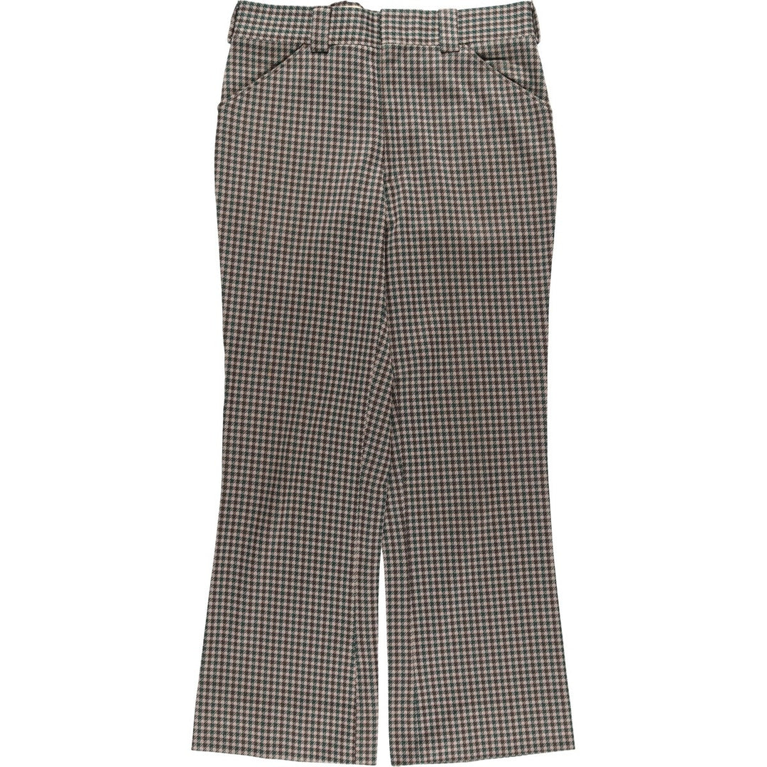 Vintage 60s-70'S Check Pattern Gingham Check Flare Pants, Men's Size W31 unclear Beige type Vintage Second Hand