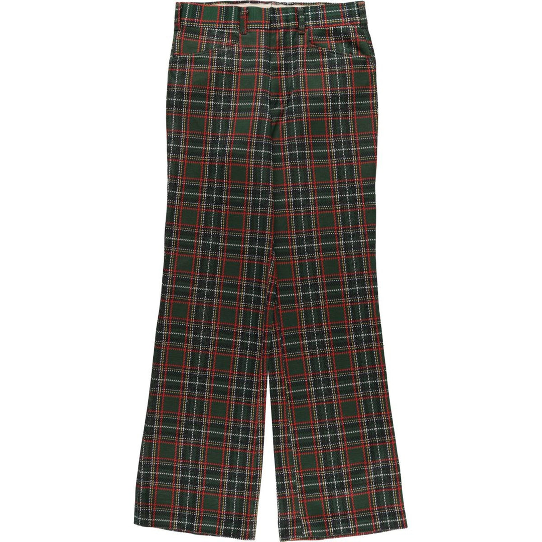 60s-70'S Sears Kings Road Check Pattern Tartan Slacks Men's Size W30 unclear red type Vintage Second Hand