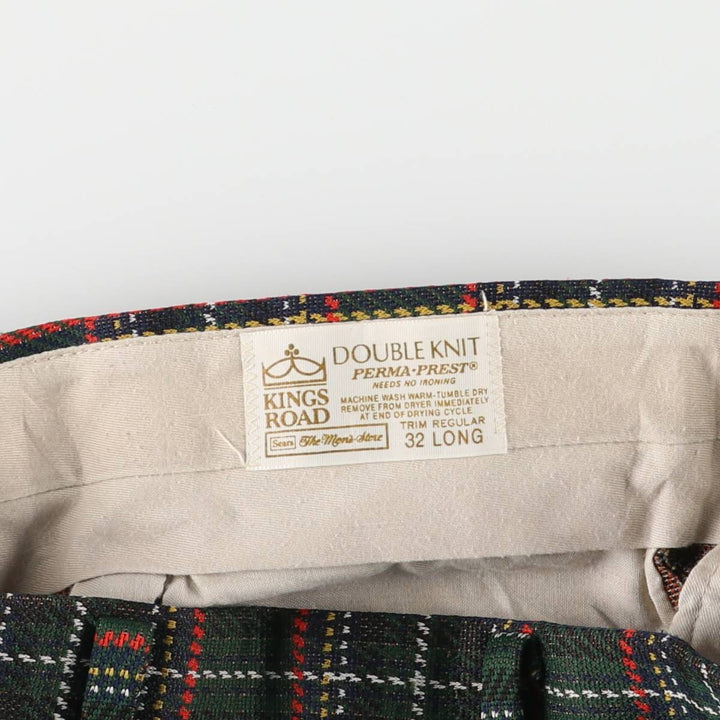 60s-70'S Sears Kings Road Check Pattern Tartan Slacks Men's Size W30 unclear red type Vintage Second Hand