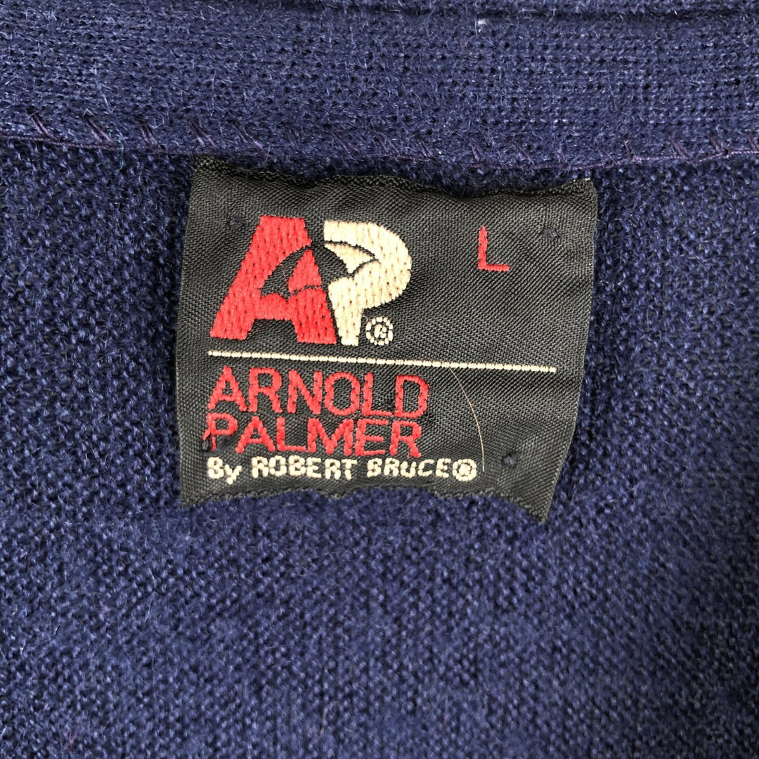 Arnold Palmer Acrylic Knit Cardigan, Made in USA, Men's Size L acrylic navy blue type Vintage Second Hand