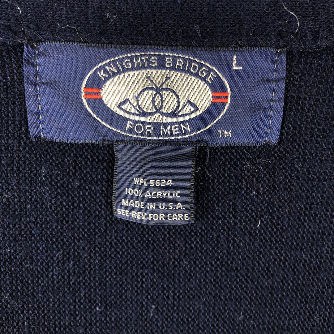 KNIGHTS BRIDGE Acrylic Knit Cardigan, Made in USA, Men's Size L acrylic navy blue type Vintage Second Hand