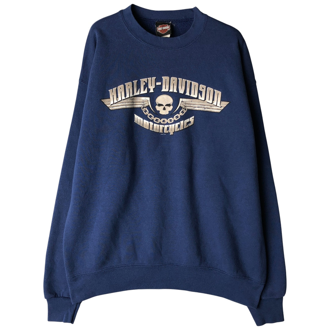 2000'S Harley-Davidson Skull Pattern Advertising Sweatshirt, Made in USA, Men's Size L unclear blue type Vintage Second Hand