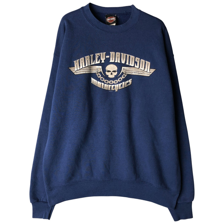 2000'S Harley-Davidson Skull Pattern Advertising Sweatshirt, Made in USA, Men's Size L unclear blue type Vintage Second Hand