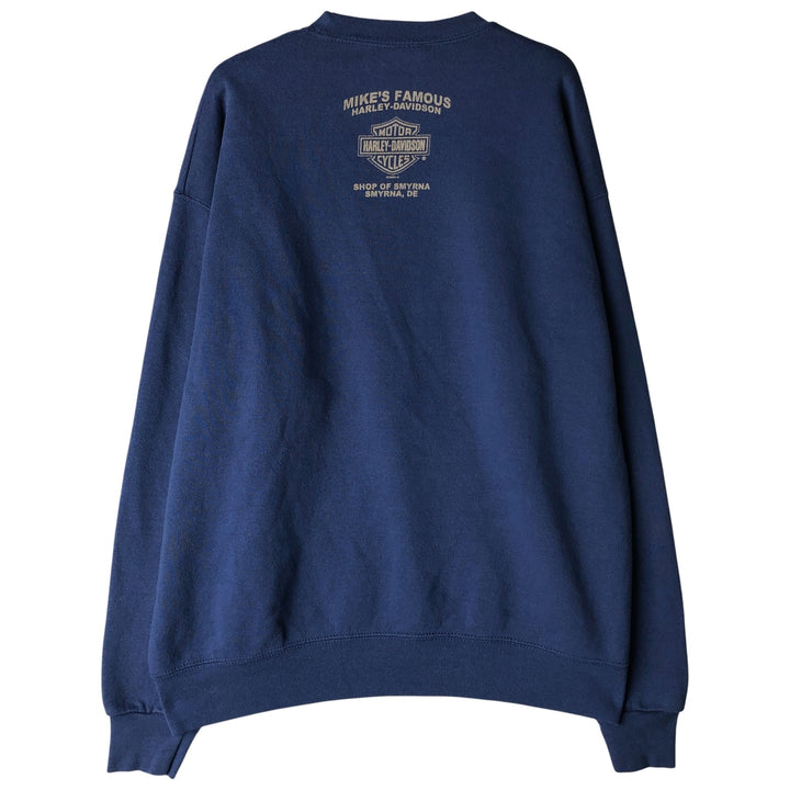 2000'S Harley-Davidson Skull Pattern Advertising Sweatshirt, Made in USA, Men's Size L unclear blue type Vintage Second Hand