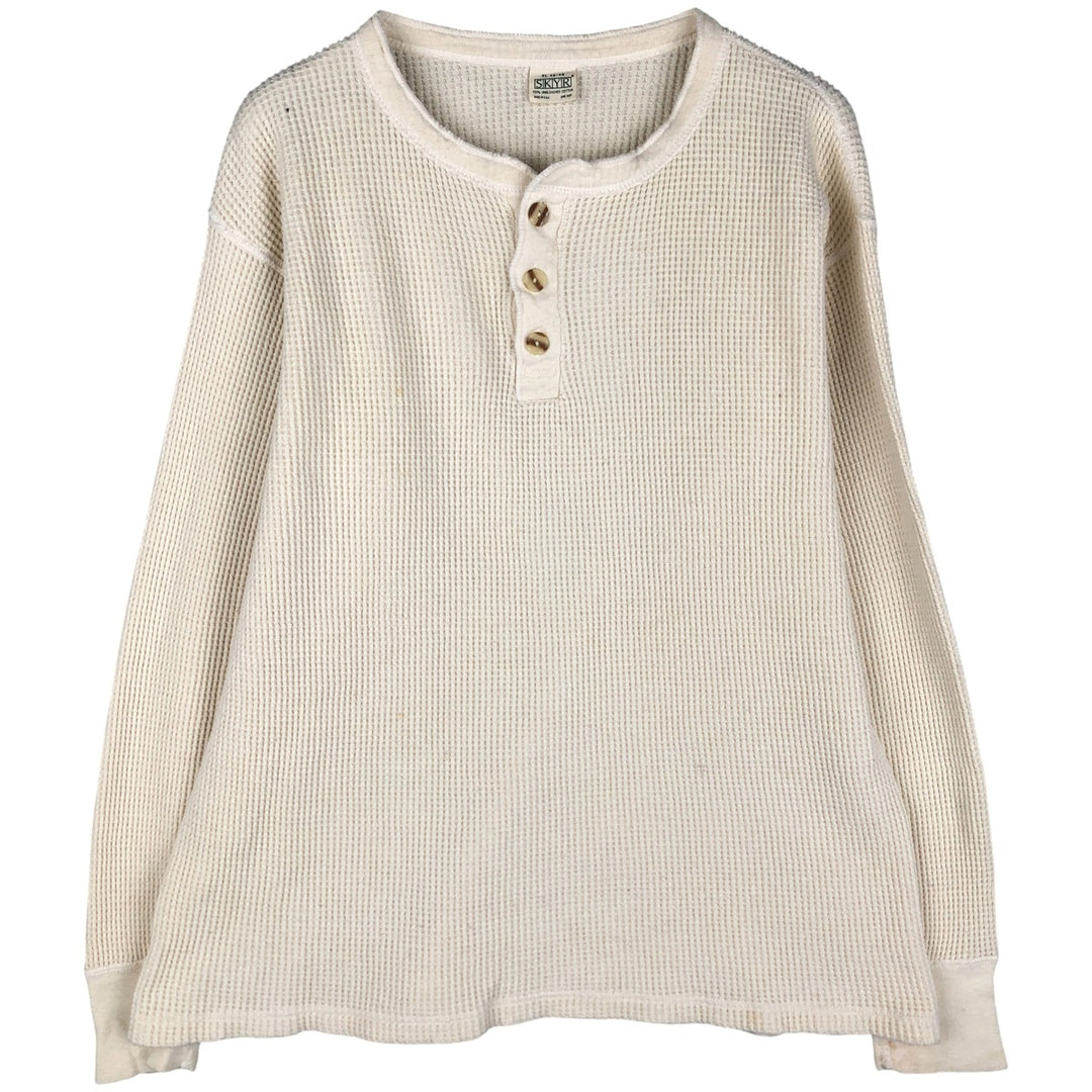 Vintage 1980'S SKYR Waffle Henley T-Shirt, Men's XL, Made in USA cotton ivory Vintage Second Hand