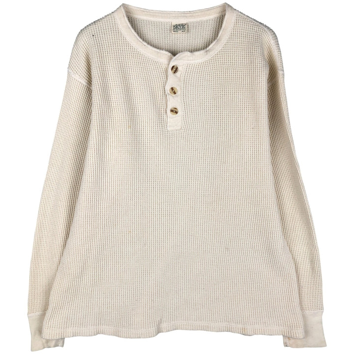 Vintage 1980'S SKYR Waffle Henley T-Shirt, Men's XL, Made in USA cotton ivory Vintage Second Hand