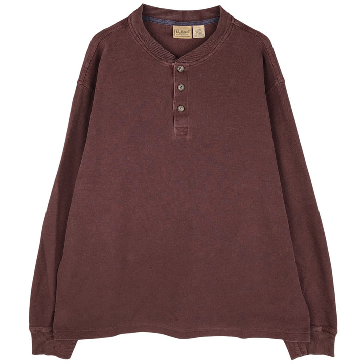 90s-00'S LLBean Waffle Henley T-Shirt, Men's XL, Vintage cotton brown type Vintage Second Hand