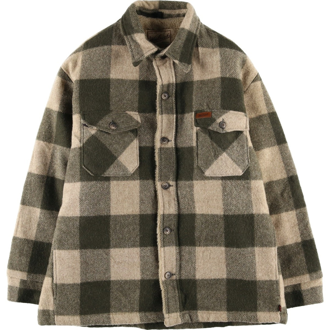 2000'S WOOLRICH Buffalo Check Wool Boa Jacket, Made in USA, Men's Size M wool Beige type Vintage Second Hand