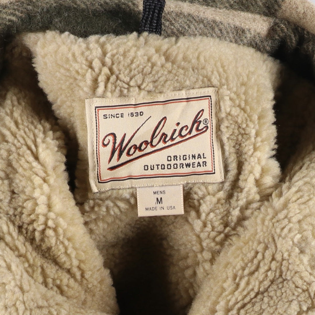 2000'S WOOLRICH Buffalo Check Wool Boa Jacket, Made in USA, Men's Size M wool Beige type Vintage Second Hand