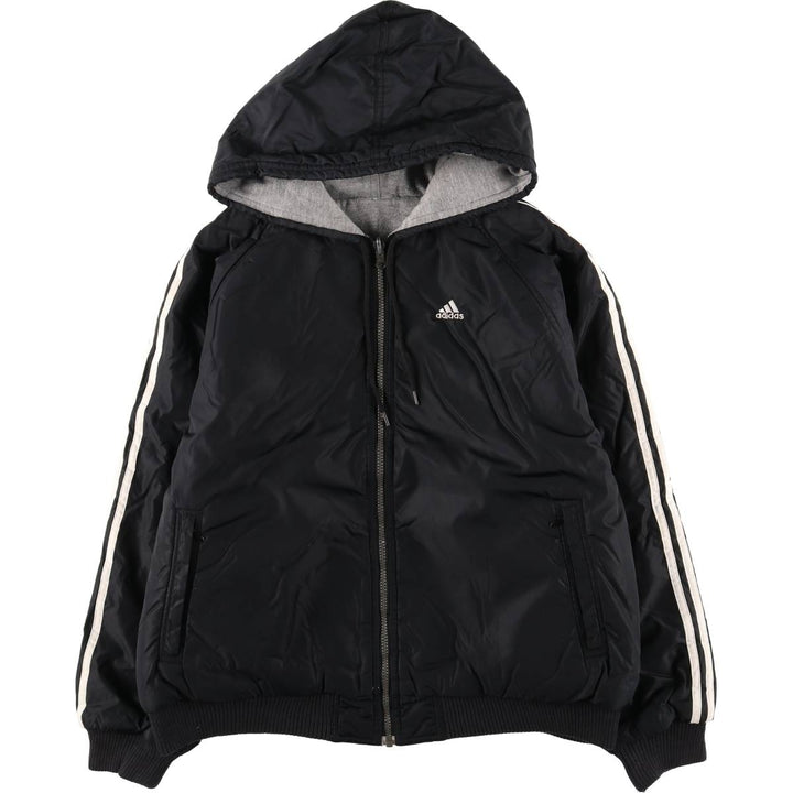 2000'S adidas reversible back logo padded hoodie/puffer jacket, men's size M Nylon black type Vintage Second Hand
