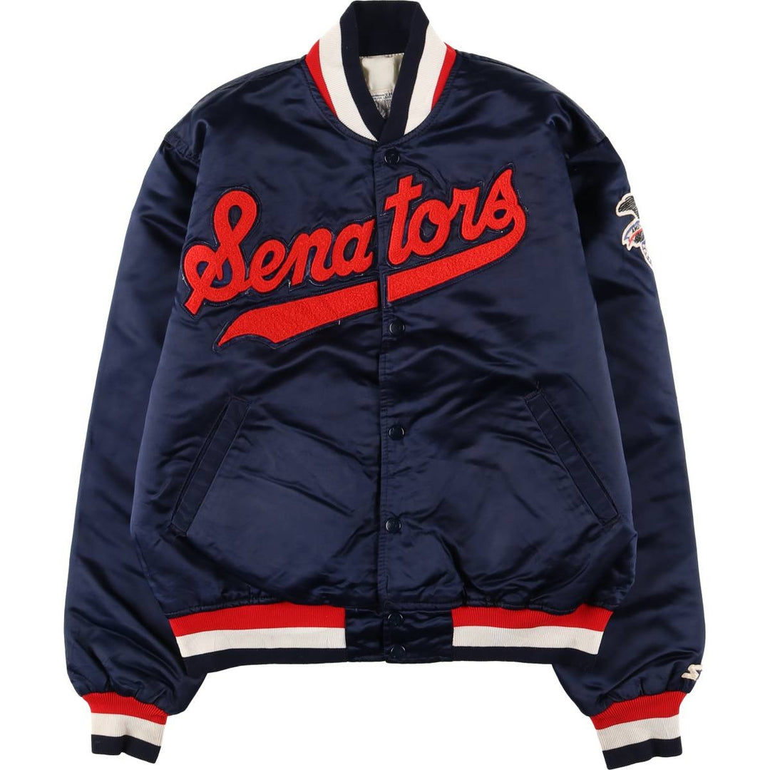 90'S Starter Padded Nylon Varsity Jacket, Made in USA, Men's Size L Nylon navy blue type Vintage Second Hand