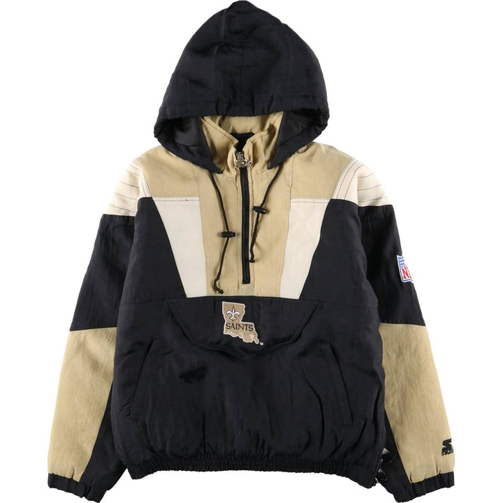90'S Starter NFL PROLINE NFL New Orleans Saints Back Logo Padded Anorak Parka, Men's Size Small Nylon Beige type Vintage Second Hand
