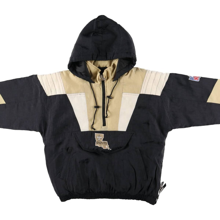 90'S Starter NFL PROLINE NFL New Orleans Saints Back Logo Padded Anorak Parka, Men's Size Small Nylon Beige type Vintage Second Hand