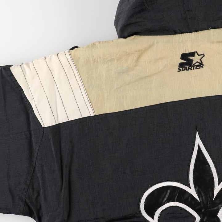 90'S Starter NFL PROLINE NFL New Orleans Saints Back Logo Padded Anorak Parka, Men's Size Small Nylon Beige type Vintage Second Hand