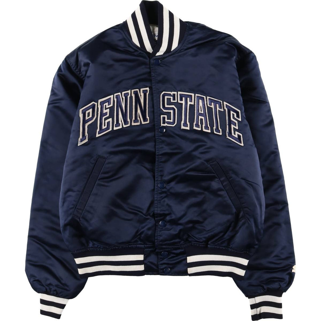1980'S Starter Penn State University Padded College Nylon Stadium Jacket, Award Winning, Made in USA, Men's Size Medium Nylon navy blue type Vintage Second Hand