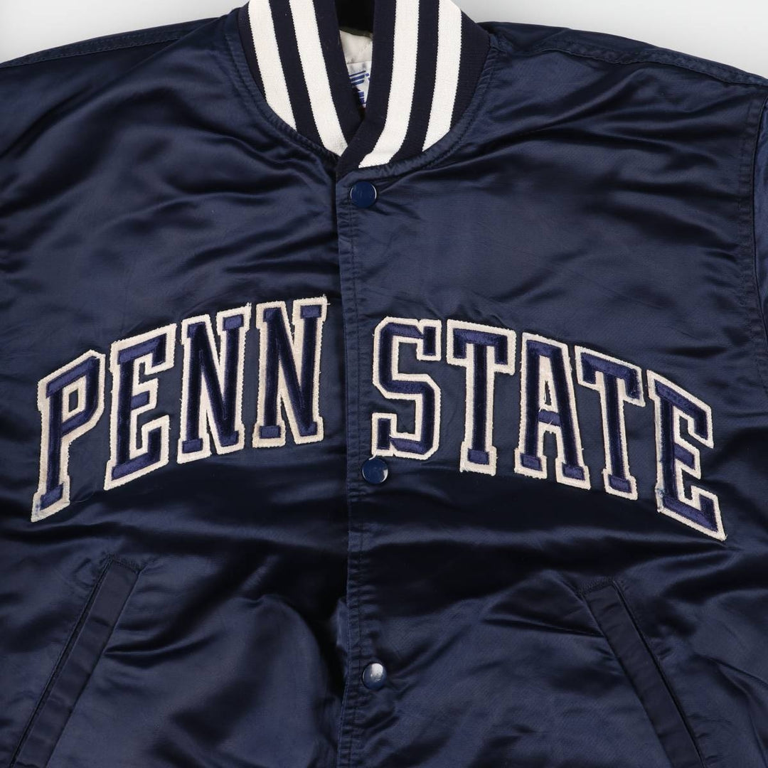 1980'S Starter Penn State University Padded College Nylon Stadium Jacket, Award Winning, Made in USA, Men's Size Medium Nylon navy blue type Vintage Second Hand