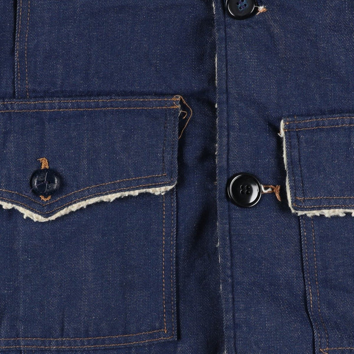 Vintage 1970'S Sears ROEBUCKS denim boa lunch coat, men's size M unclear blue type Vintage Second Hand