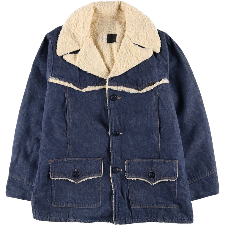 Vintage 1970'S Sears ROEBUCKS butt-dyed denim boa lunch coat, men's size L unclear blue type Vintage Second Hand