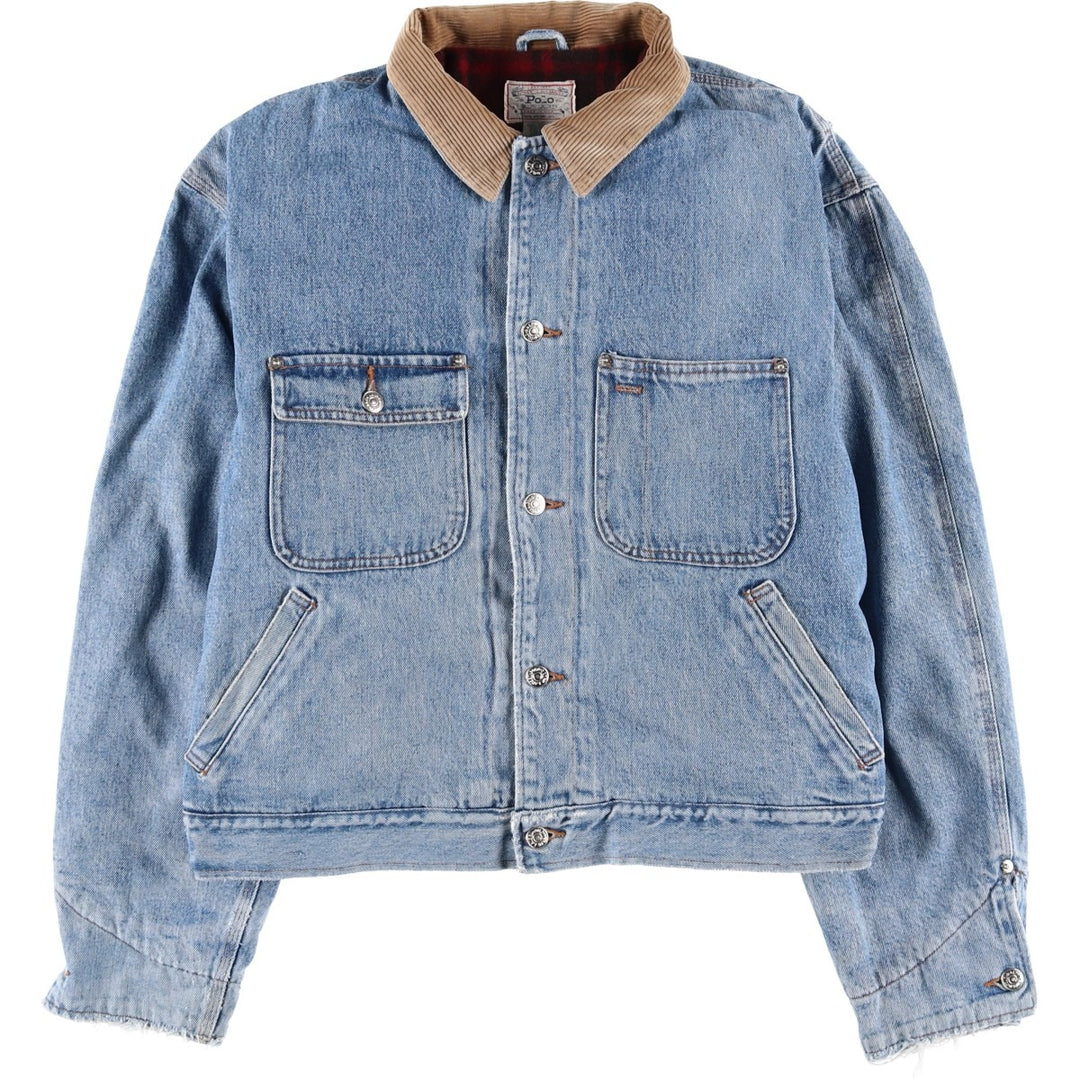 Vintage 1980'S Polo Ralph Lauren padded denim jacket, white tag, made in the USA, size L, men's. cotton blue type Vintage Second Hand