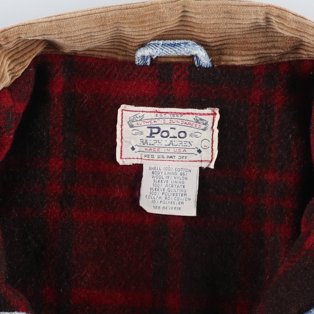 Vintage 1980'S Polo Ralph Lauren padded denim jacket, white tag, made in the USA, size L, men's. cotton blue type Vintage Second Hand