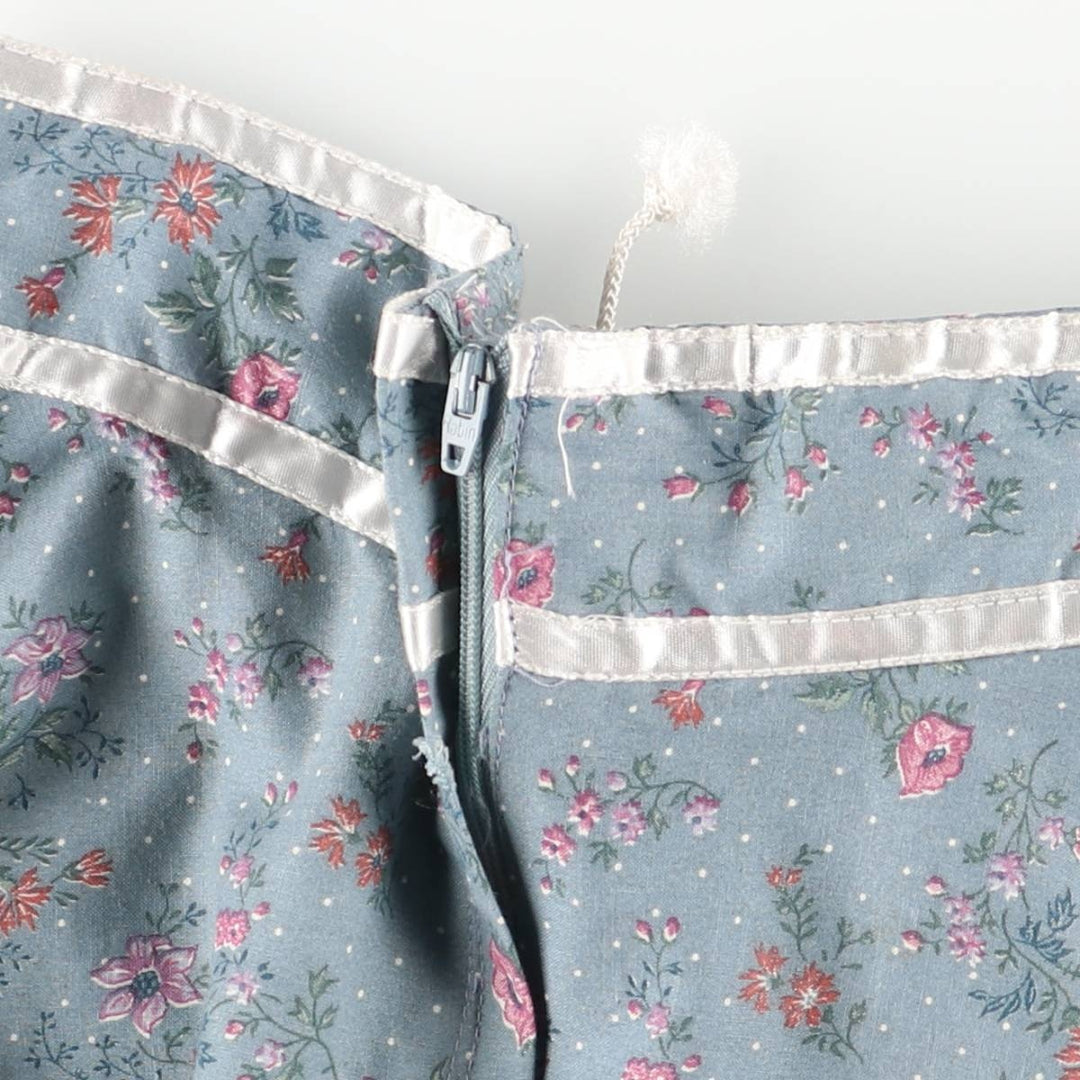 Vintage 1970'S Gunne Sax floral lace-up cotton midi-length flared skirt, size XS, women's cotton Blue type light blue Vintage Second Hand