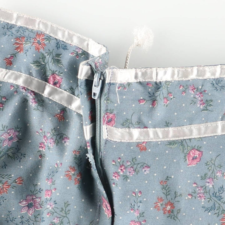 Vintage 1970'S Gunne Sax floral lace-up cotton midi-length flared skirt, size XS, women's cotton Blue type light blue Vintage Second Hand