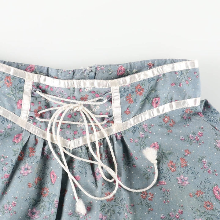 Vintage 1970'S Gunne Sax floral lace-up cotton midi-length flared skirt, size XS, women's cotton Blue type light blue Vintage Second Hand